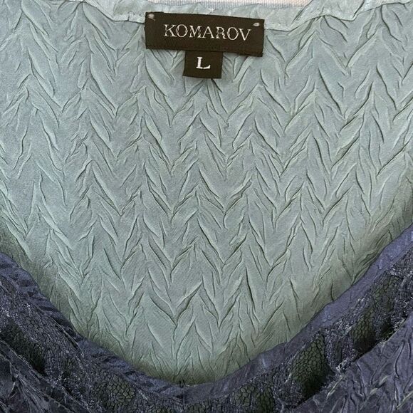 Komarov Blue Crinkle Silky Dress 3/4 Sleeve Midi Size Large - Picture 3 of 5